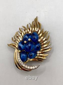 Vintage Trifari Alfred Philippe Jewels of India Blue Glass Cabochons Brooch 1960