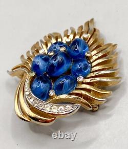 Vintage Trifari Alfred Philippe Jewels of India Blue Glass Cabochons Brooch 1960