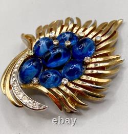 Vintage Trifari Alfred Philippe Jewels of India Blue Glass Cabochons Brooch 1960