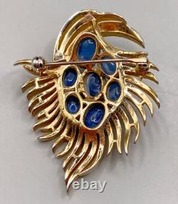 Vintage Trifari Alfred Philippe Jewels of India Blue Glass Cabochons Brooch 1960
