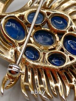 Vintage Trifari Alfred Philippe Jewels of India Blue Glass Cabochons Brooch 1960