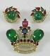 Vintage Trifari Alfred Philippe Jewels of India Crown Pin Brooch & Earrings Set
