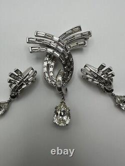 Vintage Trifari Alfred Philippe Known Piece 1953 Silver Brooch Earring Set
