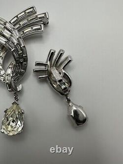 Vintage Trifari Alfred Philippe Known Piece 1953 Silver Brooch Earring Set