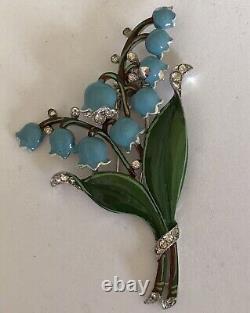 Vintage Trifari Alfred Philippe Lily Of The Valley Enamel Rhinestone Fur Clip
