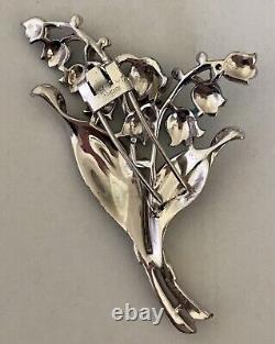 Vintage Trifari Alfred Philippe Lily Of The Valley Enamel Rhinestone Fur Clip