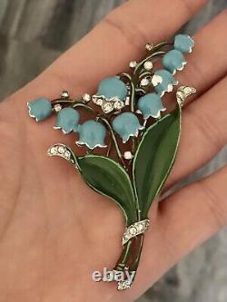 Vintage Trifari Alfred Philippe Lily Of The Valley Enamel Rhinestone Fur Clip