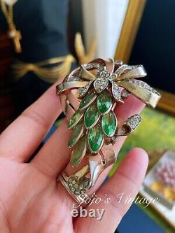 Vintage Trifari Alfred Philippe Lotus Flower Green Rose Gold Brooch Fur Clip