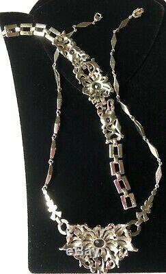 Vintage Trifari Alfred Philippe Necklace Bracelet SetGlass/RS/Enamel/Silvertone