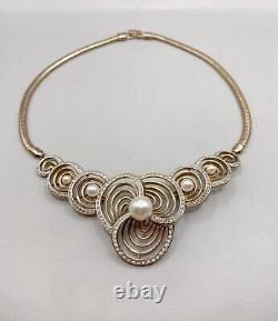 Vintage Trifari Alfred Philippe Necklace Choker Faux Pearl & Rhinestones 1950-s