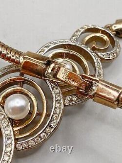 Vintage Trifari Alfred Philippe Necklace Choker Faux Pearl & Rhinestones 1950-s