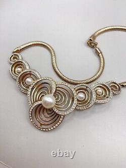 Vintage Trifari Alfred Philippe Necklace Choker Faux Pearl & Rhinestones 1950-s