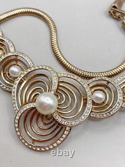 Vintage Trifari Alfred Philippe Necklace Choker Faux Pearl & Rhinestones 1950-s