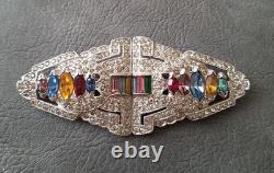 Vintage Trifari Alfred Philippe Pair Clips Multicolor Rhinestone Brooch