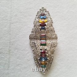 Vintage Trifari Alfred Philippe Pair Clips Multicolor Rhinestone Brooch