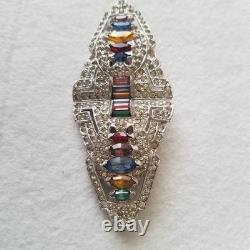 Vintage Trifari Alfred Philippe Pair Clips Multicolor Rhinestone Brooch