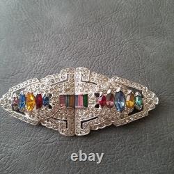 Vintage Trifari Alfred Philippe Pair Clips Multicolor Rhinestone Brooch