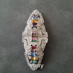 Vintage Trifari Alfred Philippe Pair Clips Multicolor Rhinestone Brooch