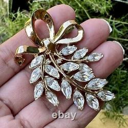 Vintage Trifari Alfred Philippe Pat Pend Clear Rhinestone Leaf Marquise Brooch