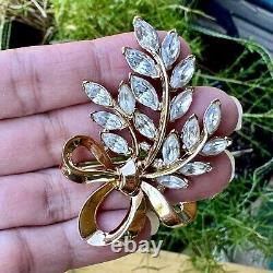 Vintage Trifari Alfred Philippe Pat Pend Clear Rhinestone Leaf Marquise Brooch