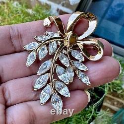 Vintage Trifari Alfred Philippe Pat Pend Clear Rhinestone Leaf Marquise Brooch