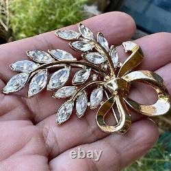 Vintage Trifari Alfred Philippe Pat Pend Clear Rhinestone Leaf Marquise Brooch