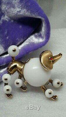 Vintage Trifari Alfred Philippe Pat. Pend. Milk Glass French Poodle Brooch Pin