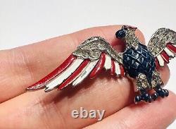 Vintage Trifari Alfred Philippe Patriotic Red White Blue Enamel Eagle Brooch