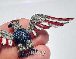 Vintage Trifari Alfred Philippe Patriotic Red White Blue Enamel Eagle Brooch