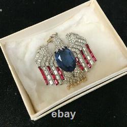 Vintage Trifari Alfred Philippe Patriotic Rhinestone Eagle Brooch Pin