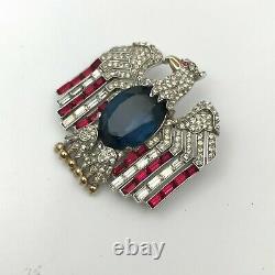 Vintage Trifari Alfred Philippe Patriotic Rhinestone Eagle Brooch Pin