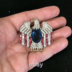 Vintage Trifari Alfred Philippe Patriotic Rhinestone Eagle Brooch Pin