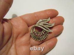 Vintage Trifari Alfred Philippe Pave Leaves and Baguette Double Swirl Silver Pin