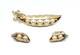 Vintage Trifari Alfred Philippe Pea Pod Brooch Earrings Set Rhinestone Gold Tone