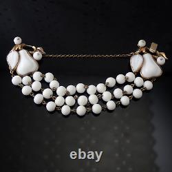 Vintage Trifari Alfred Philippe Pear Milk Glass 3 Strand Beaded 6 1/2 Bracelet