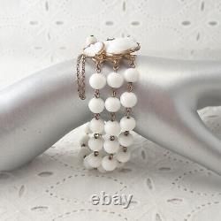 Vintage Trifari Alfred Philippe Pear Milk Glass 3 Strand Beaded 6 1/2 Bracelet