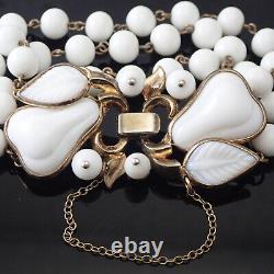 Vintage Trifari Alfred Philippe Pear Milk Glass 3 Strand Beaded 6 1/2 Bracelet