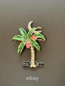 Vintage Trifari Alfred Philippe Replica Enameled Rhinestone Palm Tree Brooch