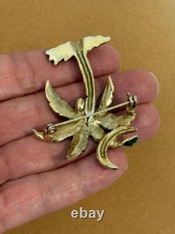Vintage Trifari Alfred Philippe Replica Enameled Rhinestone Palm Tree Brooch