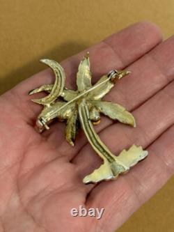 Vintage Trifari Alfred Philippe Replica Enameled Rhinestone Palm Tree Brooch