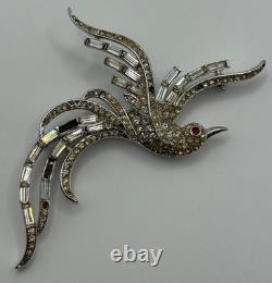 Vintage Trifari Alfred Philippe Rhinestone Bird Of Paradise Brooch Pin READ