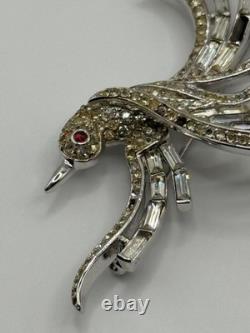 Vintage Trifari Alfred Philippe Rhinestone Bird Of Paradise Brooch Pin READ