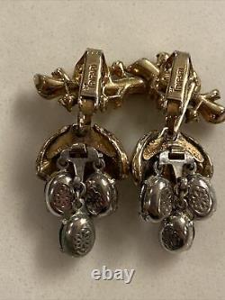 Vintage Trifari Alfred Philippe Rhinestone Dangle Brooch Matching Clip Earrings
