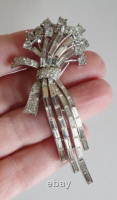 Vintage Trifari Alfred Philippe Rhinestone Flower Floral Spray Brooch 1960s RARE