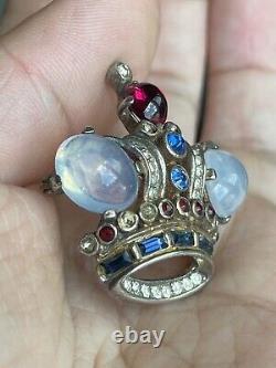 Vintage Trifari Alfred Philippe Royal Crown Sterling Silver Cabochon Brooch