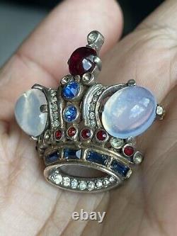 Vintage Trifari Alfred Philippe Royal Crown Sterling Silver Cabochon Brooch