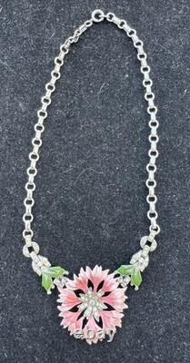 Vintage Trifari Alfred Philippe Rue De La Paix Pink Enamel Flower Necklace 16
