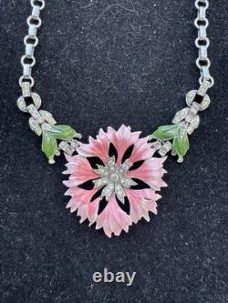 Vintage Trifari Alfred Philippe Rue De La Paix Pink Enamel Flower Necklace 16