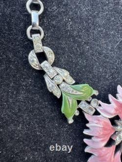 Vintage Trifari Alfred Philippe Rue De La Paix Pink Enamel Flower Necklace 16
