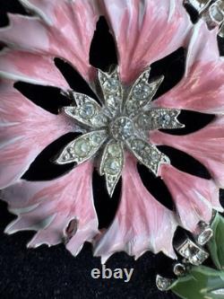 Vintage Trifari Alfred Philippe Rue De La Paix Pink Enamel Flower Necklace 16